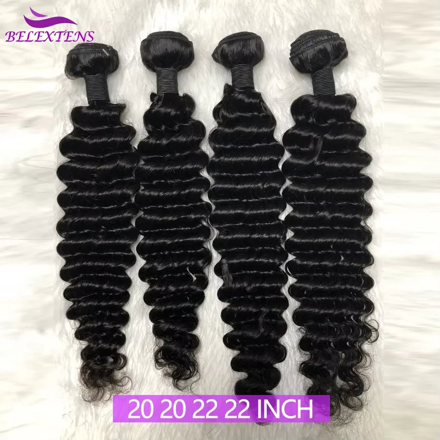 Brazilian Remy Deep Wave Hair Extensions – 20–22 Inch, 1–4 Bundles, Natural Soft & Tangle-Free