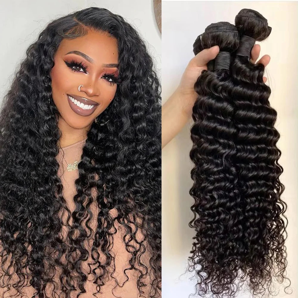 Brazilian Remy Deep Wave Hair Extensions – 20–22 Inch, 1–4 Bundles, Natural Soft & Tangle-Free